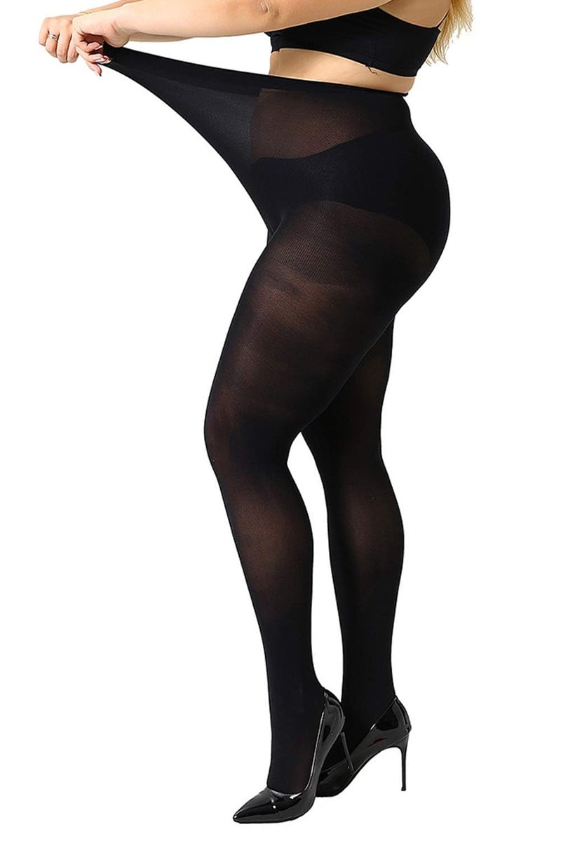 MANZI Women's Black Tights Plus Size 2 Pairs Control Top Basic Pantyhose XXL - Image 1